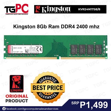 Kingston 8gb Ram Ddr4 2400 Mhz Kvr24n17d8 8 Desktop Ram Shopee Philippines