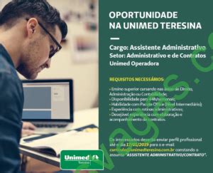 Assistente Administrativo Na Unimed Em Teresina PI Themos Vagas