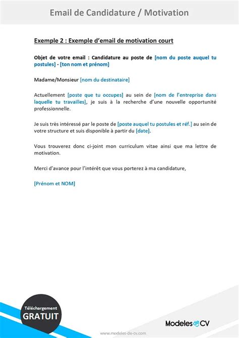 Exemples De Mail De Motivation Pour Candidature