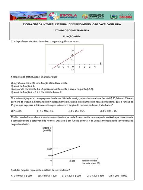 Exercícios Ii Função Afim Download Grátis Pdf Função Matemática