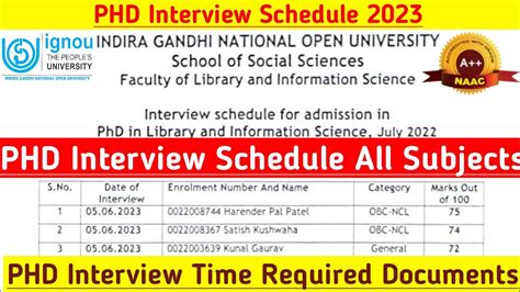 Ignou Phd Interview Schedule 2023 Ignou Phd Admission 2023 Ignou