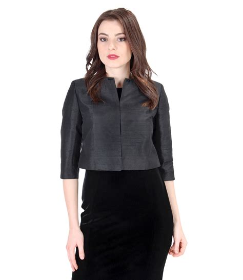 Elegant Silk Taffeta Bolero With Crystals Black Yokko