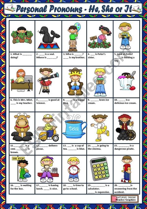 Personal Pronouns He She It Esl Worksheet By Macomabi