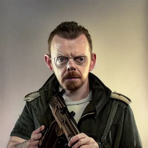 Portrait Painting Of Simon Pegg With A Winchester Stable Diffusion