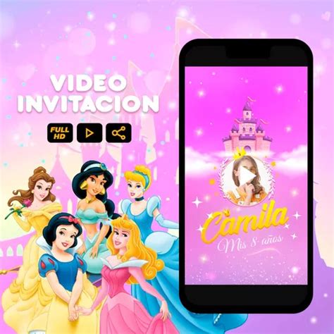 Video Invitación Princesas De Disney Premium Meses sin intereses