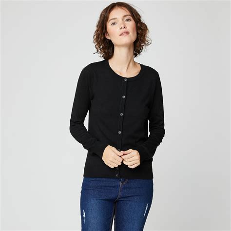 Inextenso Gilet Col Rond Boutonn Noir Femme Pas Cher Auchan Fr