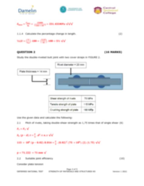 Solution Strength Of Materials Deferred National Test Memo Studypool