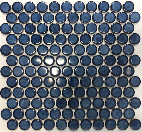 Camden Penny Round Shadow Blue Gloss Glazed Mosaic Tile