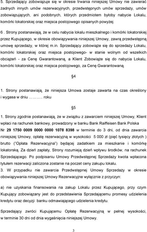 UMOWA REZERWACYJNA zawarta w Krakowie w dniu roku pomiędzy PDF