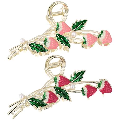 Eease 2pcs Strawberry Metal Flower Hair Claw Clips For Thick Thin Hair