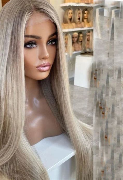 Brazilian Full Lace Wig Pre Plucked Light Ash Blonde Highlights 134