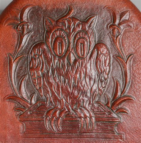 Arts Crafts Hand Tooled Leather Owl Bookends C California