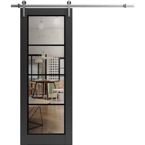 Sartodoors 42 In X 96 In 1 Panel Clear Glass Black Matte Solid Wood