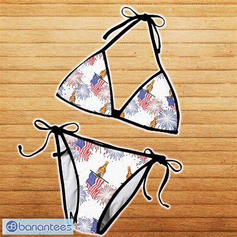 Captain Morgan American Flag Fireworks String Bikini Set Swimsuit Beach Banantees