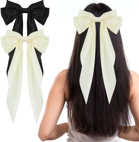 Amazon Pcs Bow Hair Clips Silky Satin Hair Bows Oversized Long