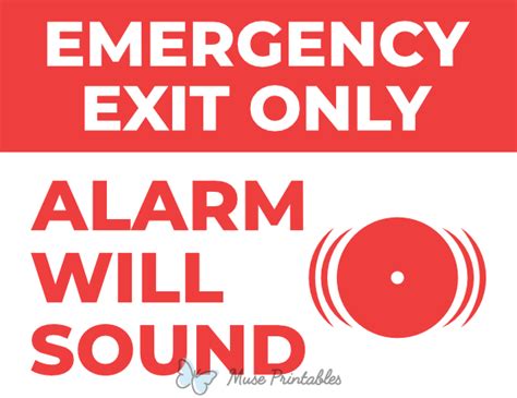 Printable Emergency Exit Only Alarm Will Sound Sign