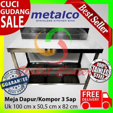 Jual Meja Dapur Kompor Stainless Steel 3 Rak Serbaguna Metalco