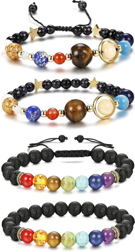 JeweBella 4 Stück 7 Chakra Armbänder Natürliche Edelstein Armband für