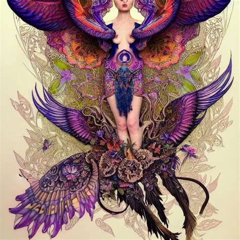 Extremely Psychedelic Tattoo Design Made Of Wings And Stable Diffusion