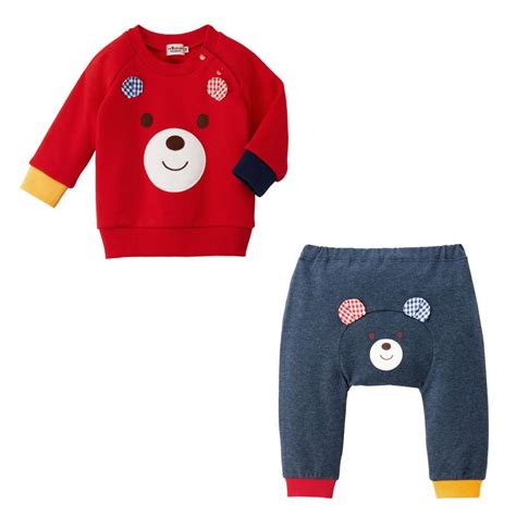 HOT BISCUITS ミキハウス ベビーウェアパックトレーナーパンツセット 赤 紺 マルチカラー 70cm ホットビスケッツ