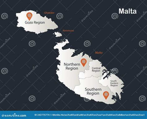 Infographics Malta Map Flat Design Colors Names Of Individual Administrative Division Blue