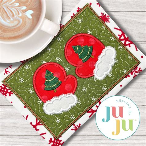 ITH Mittens Mug Rug Machine Embroidery Designs By JuJu