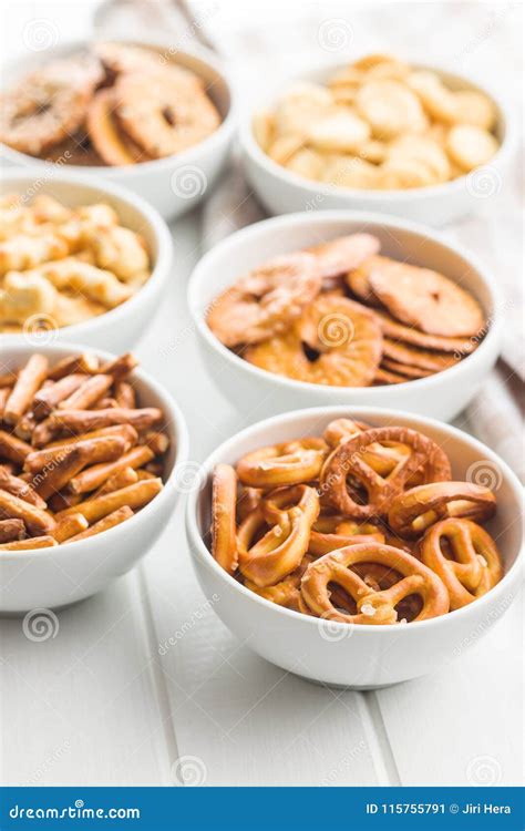 Mixed Salty Snack Crackers And Pretzels Stock Image Image Of Golden Pastry 115755791