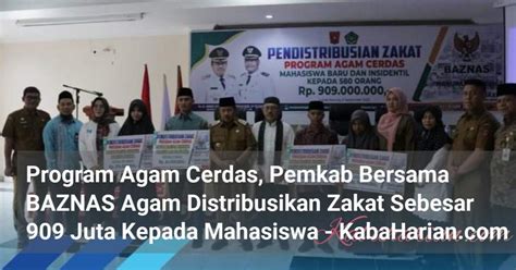 Program Agam Cerdas Pemkab Bersama Baznas Agam Distribusikan Zakat