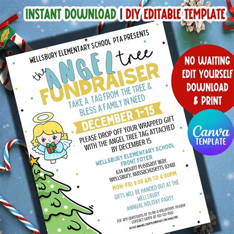 Angel Tree Fundraiser Flyer Editable Template Giving Tree Flyer