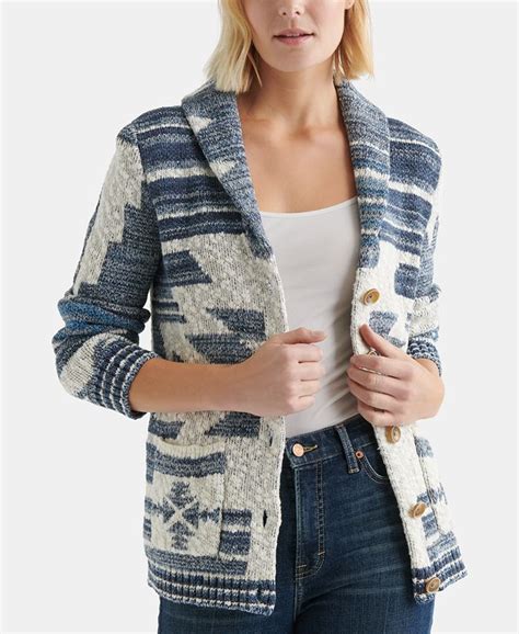 Lucky Brand Cotton Jacquard Cardigan Macys