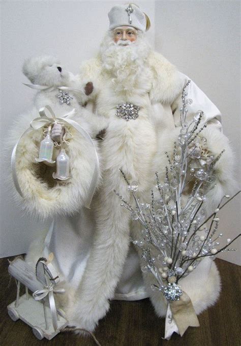Father Christmas Doll Cream With Rhinestones And Vintage Cream Rabbit