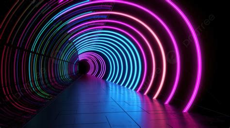 Neon Lighting Tunnel With A Curved Path Background 3d Illustration Of Tunnel With Pink And Blue