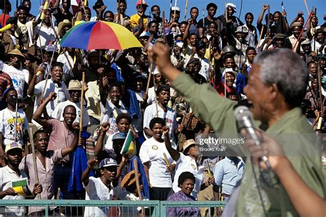 Nelson Mandela Appears At An African National Congress Campaign Rally