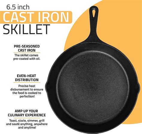 Saute Fry Pan Chefs Pan Pre Seasoned Cast Iron Skillet Nonstick