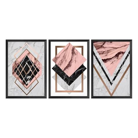 Kit 3 Quadros Decorativos Geométrico Rose Formas Quarto Leroy Merlin