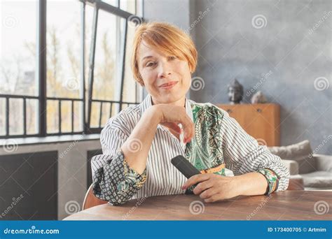 Mature Woman Used Smartphone Stock Image Image Of Female