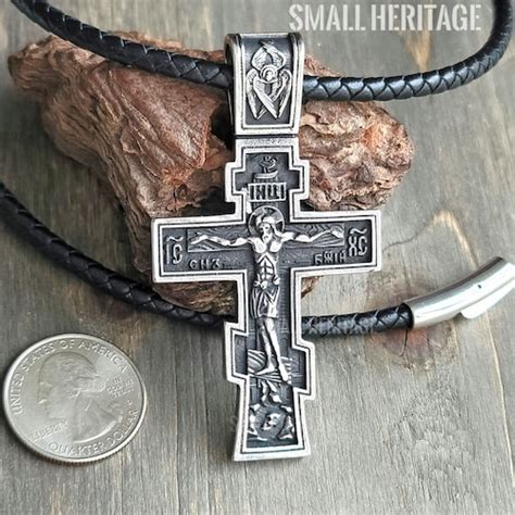 Large Silver Jesus Orthodox Crucifix Cross Necklace For Men Etsy