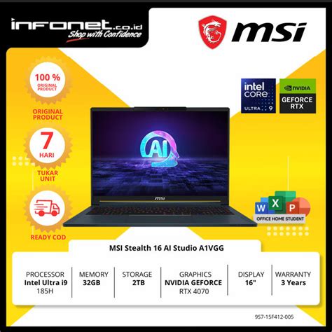 Jual Msi Stealth Ai Studio A Vgg Intel Ultra H Gb Tb Rtx