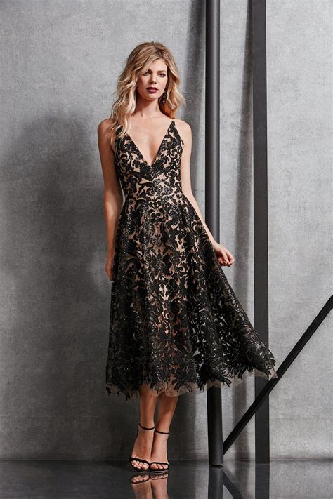 Blair Sequin Lace Fit And Flare Midi Dress Dress The Population Fit N Flare Dress Black