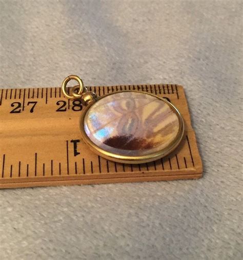 Antique Double Sided Butterfly Wing Pendant W Glass I Gem