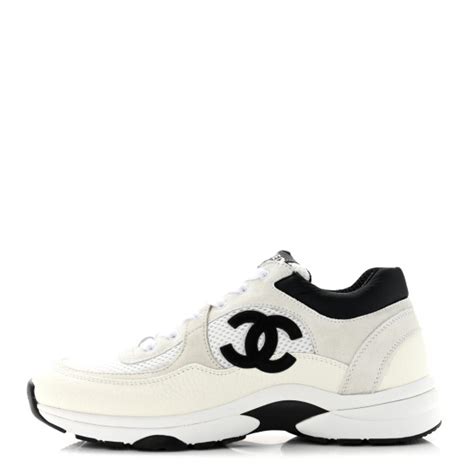 Chanel Mesh Suede Calfskin Grained Calfskin Womens Cc Sneakers 39 White