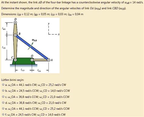 SOLVED At The Instant Shown The Link B Of The Four Bar Linkage Has