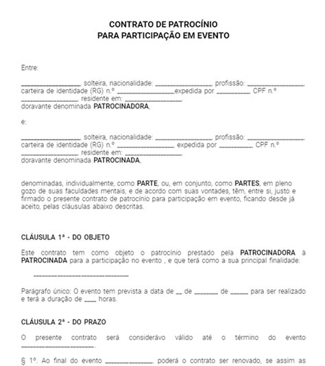 Modelo De Contrato De Patroc Nio Para Evento Word E Pdf