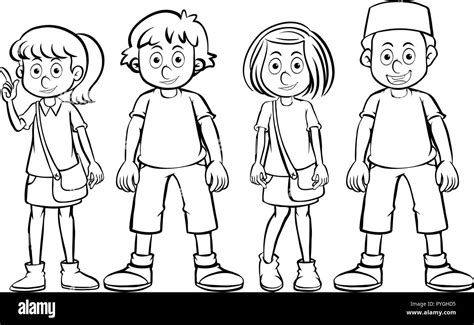 Kids Standing Clipart Black And White