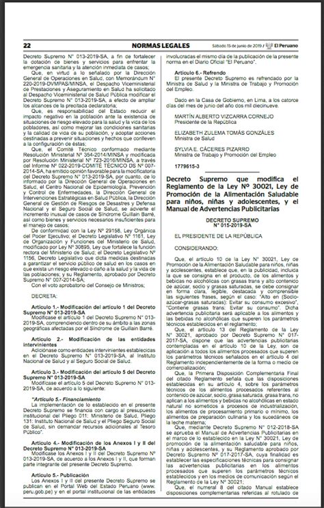 Perú Decreto Supremo Que Modifica El Reglamento De La Ley Nº 30021