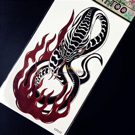 Evil Snake Fire Temporary Tattoo Sticker Waterproof Arm Tattoo Sleeve ...