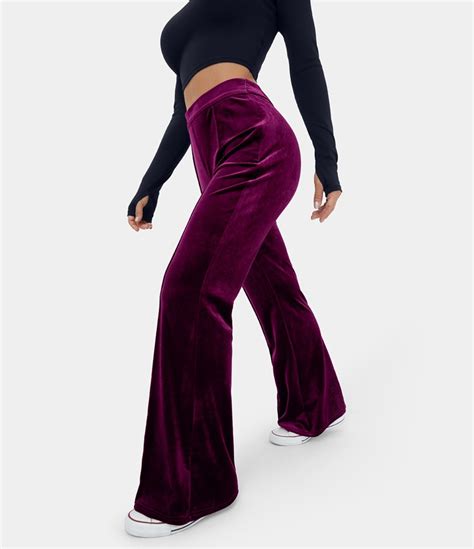 Womens High Waisted Side Zipper Flare Velvet Casual Pants Halara