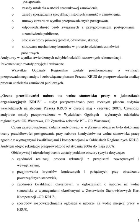 SPRAWOZDANIE Z REALIZACJI PLANU PRACY W ZAKRESIE AUDYTU WENĘTRZENGO