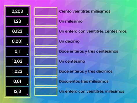 Lectura Y Escritura De Decimales Match Up