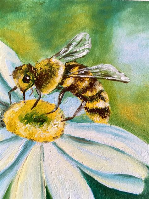 Bee Oil Painting Bee On Flower Painting Original Small Wall Etsy